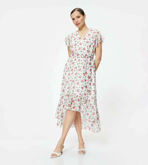 فستان ميداكسي بحزام مطبوع