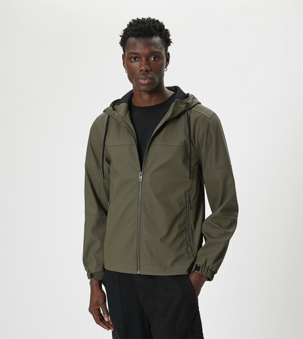 Solid Slim Fit Hooded Jacket