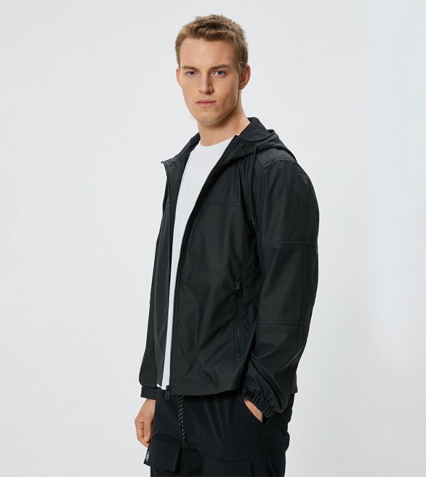 Solid Slim Fit Hooded Jacket