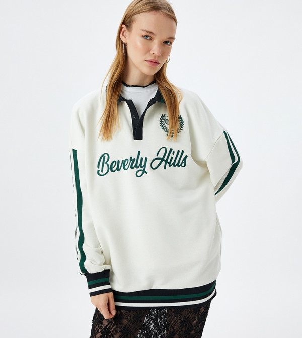 Embroidered Collared Long Sleeves Sweatshirt