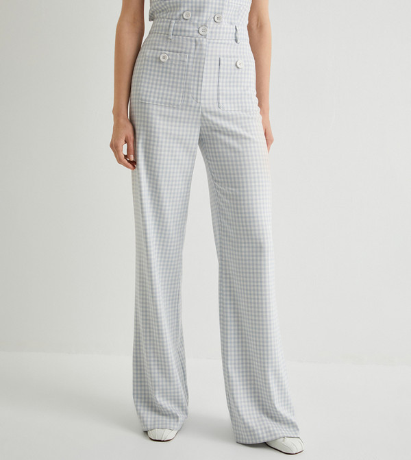 Gingham Patterned Straight Fit Pants