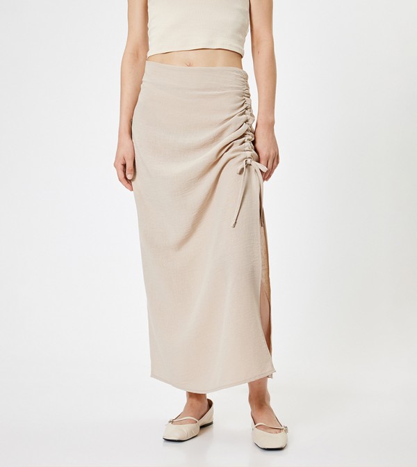 Elastic Waist Split Maxi Skirt