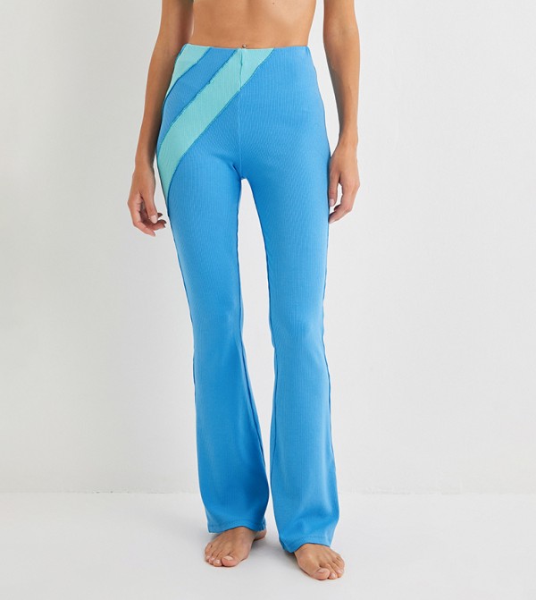 Contrast Detail Flared Ribbed Pants