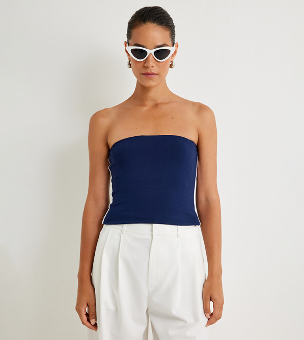 Stripe Detail Strapless Crop Top