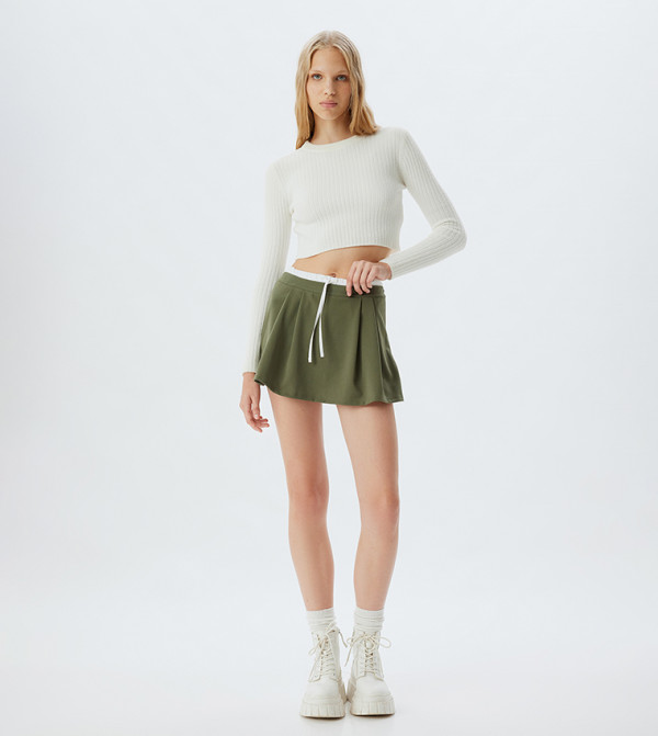 Solid Drawstring Waist Skort