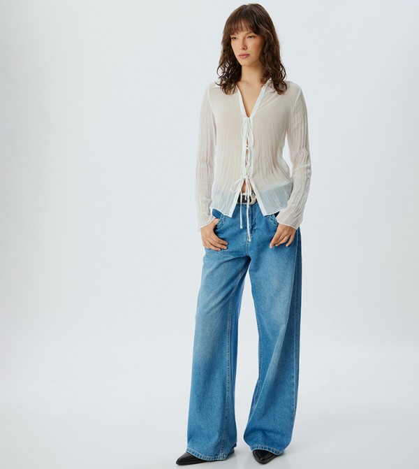 Tie Front Long Sleeves Sheer Shirt