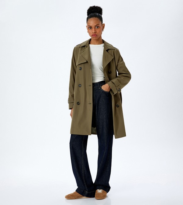 Belted Lapel Collar Trench Coat