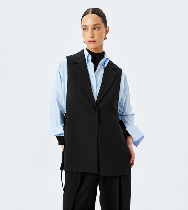Solid Button-Closure Longline Vest