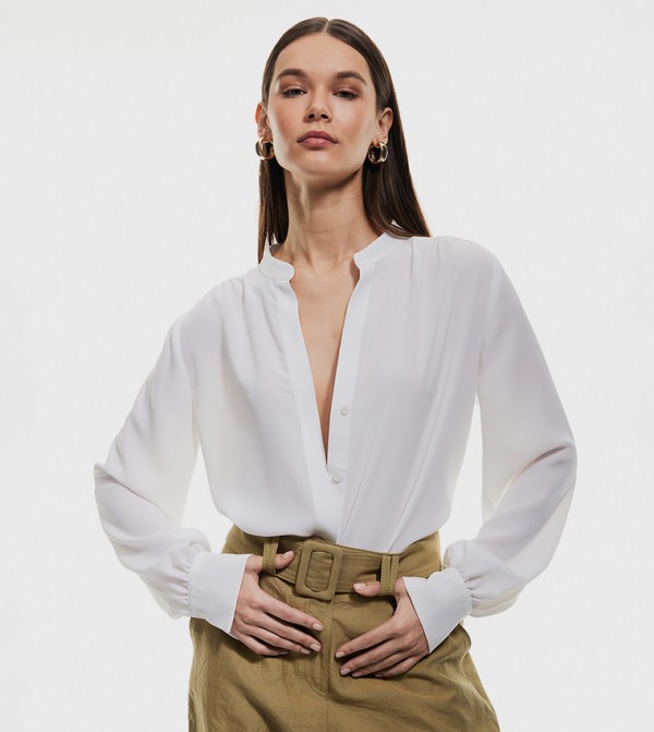 Solid Stand Collar Satin Shirt