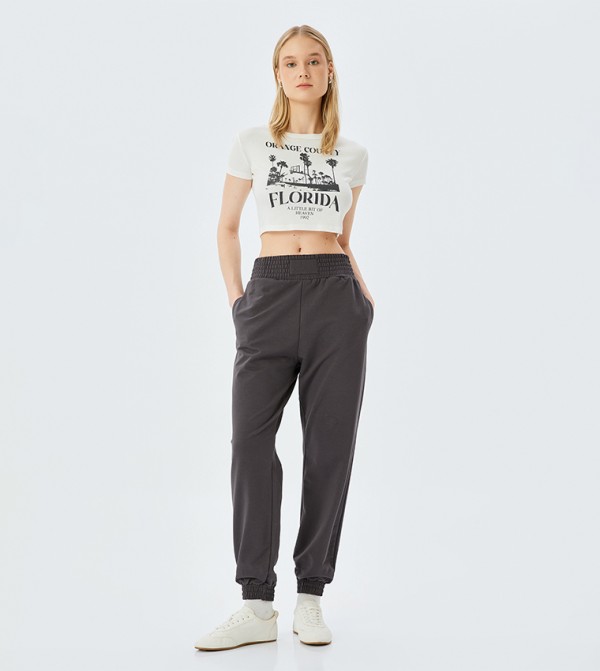 Solid Elastic Waist Joggers
