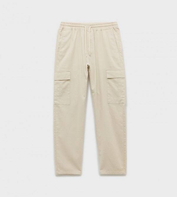 Solid Elastic Waist Cargo Trousers
