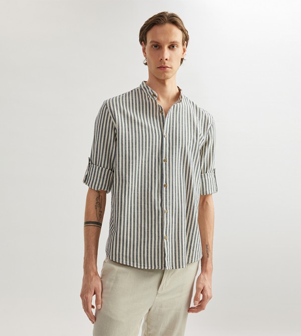 Striped Mandarin Collar Shirt