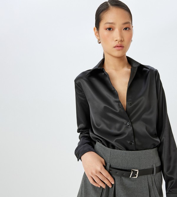 Solid Long Sleeves Satin Shirt