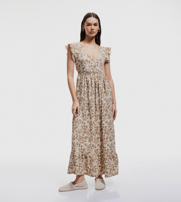 Printed V-Neck Maxi Dress