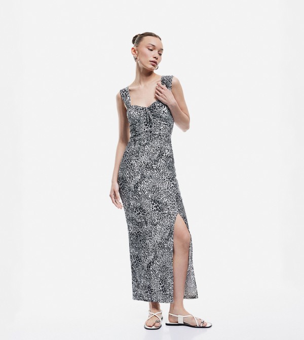 Printed Strappy Slit Midaxi Dress