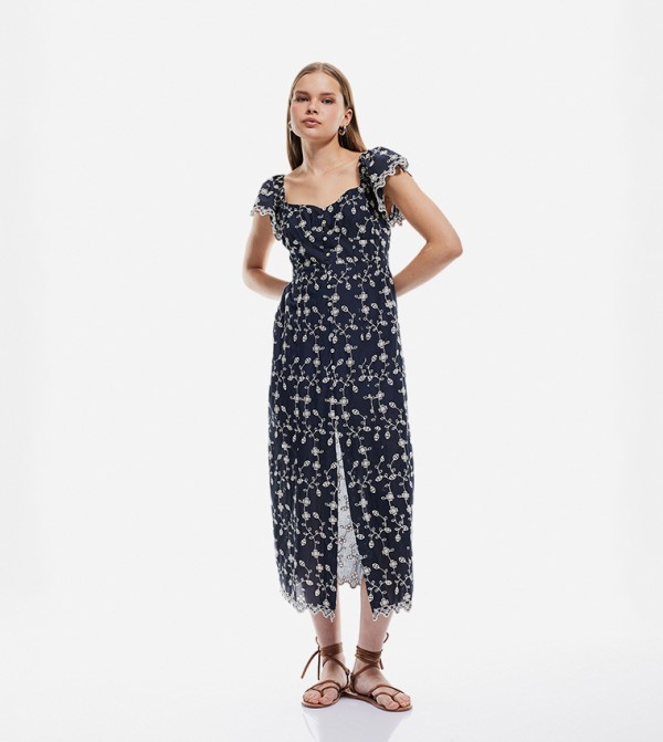 Printed Lace Detail Maxi Dress