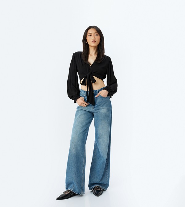 Textured Long Sleeves Crop Top