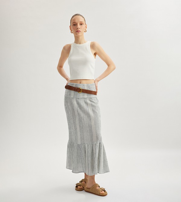 Patterned Elastic Waist Maxi Skirt
