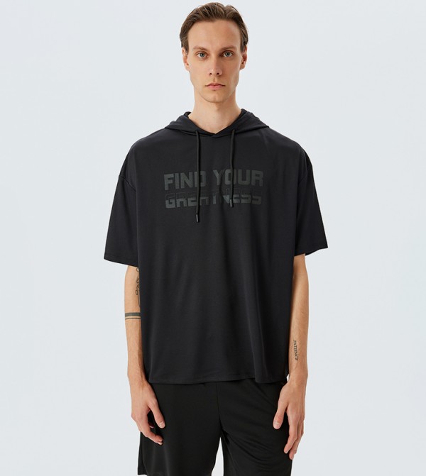 Printed Hooded Oversized Active T-Shirt