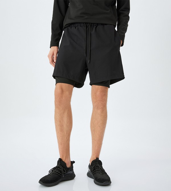 Solid Drawstring Waist Active Shorts