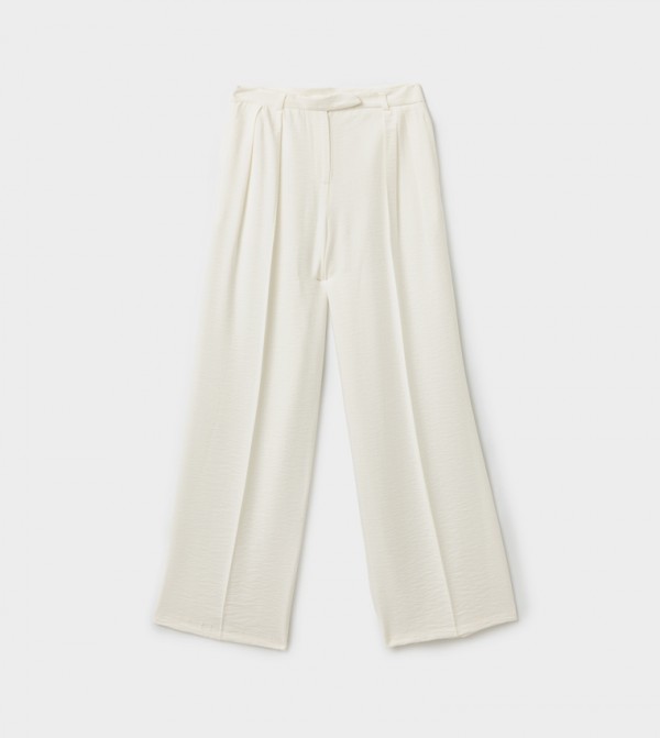 Solid Button-Closure Wide Leg Trousers