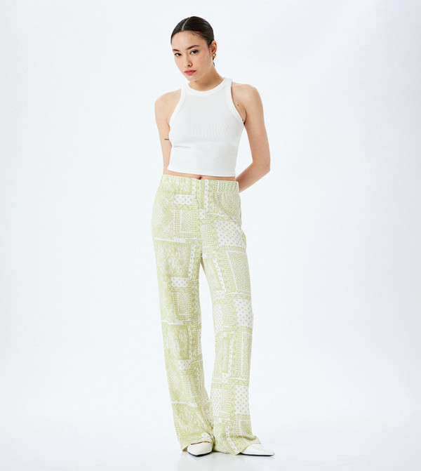 Patterned Elastic Waist Wide Leg Pants
