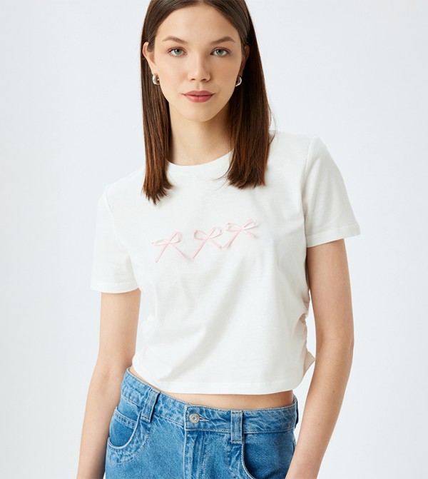 Printed Crew Neck Crop T-Shirt