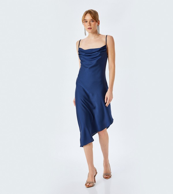 Cowl Neck Satin Asymmtric Slip Dress