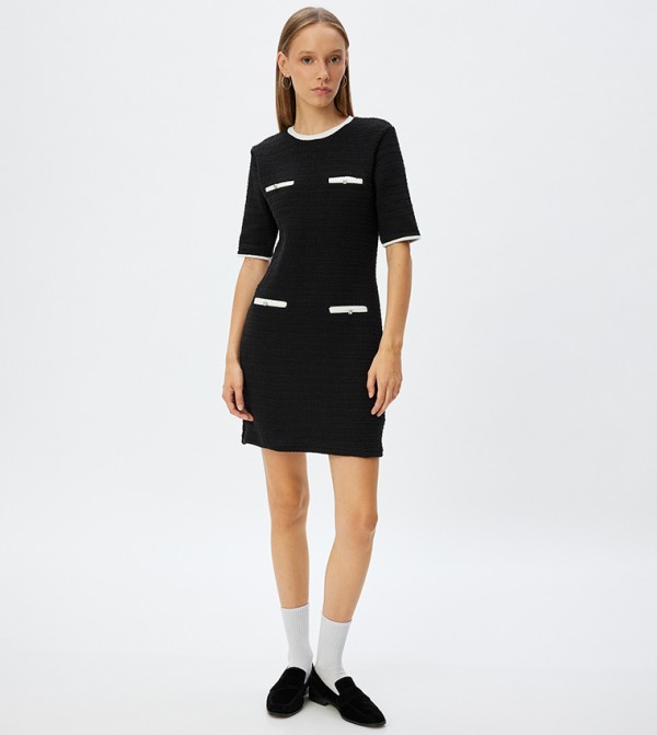 Knitted Contrast Trim Mini Dress