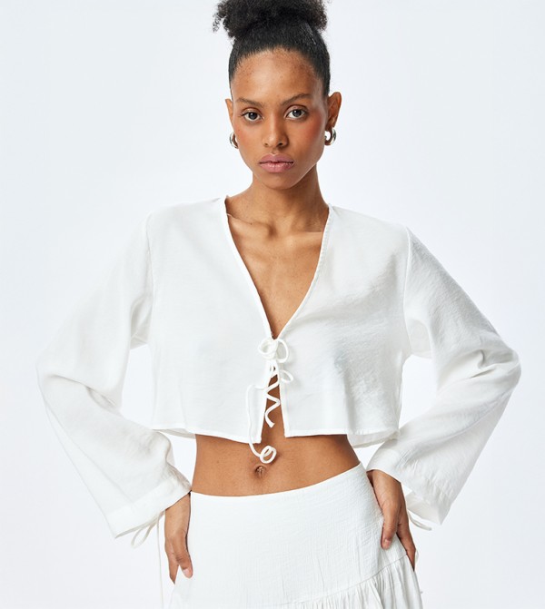 Textured Long Sleeves Crop Top