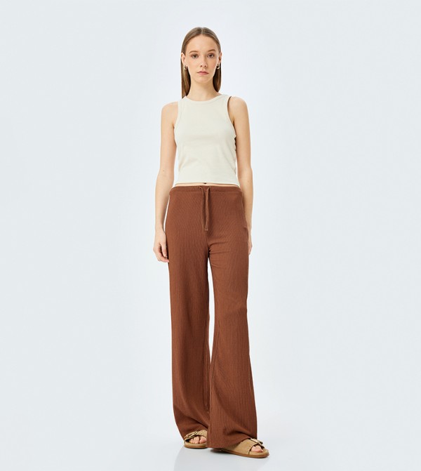 Textured Drawstring Waist Wide Leg Pants