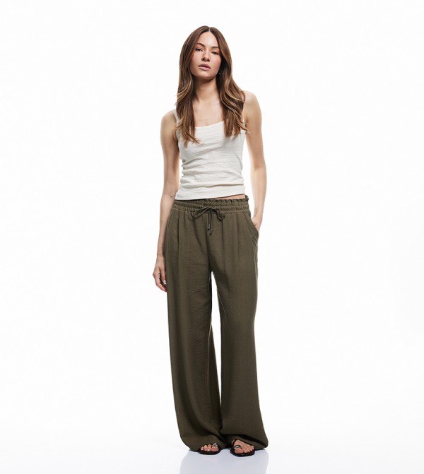 Drawstring Waist Viscose Wide Leg Pants