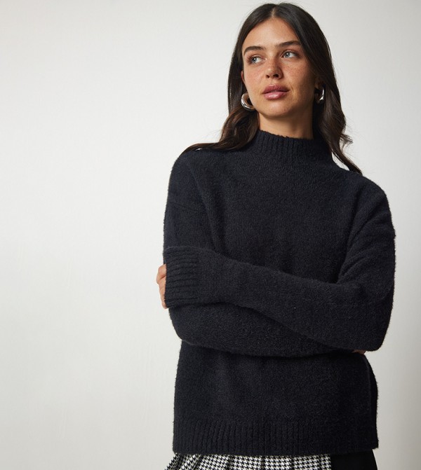 Buy Wallis Roll Neck Button Detail Sweater In Black