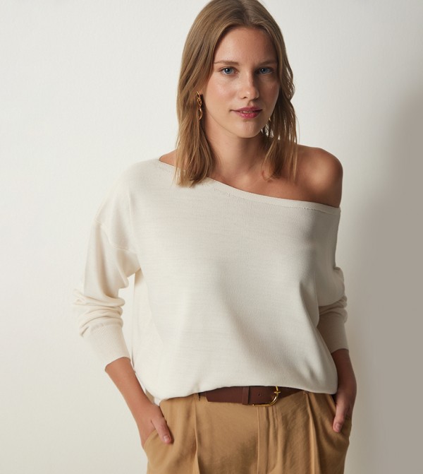 Boat Neck Long Sleeves Top