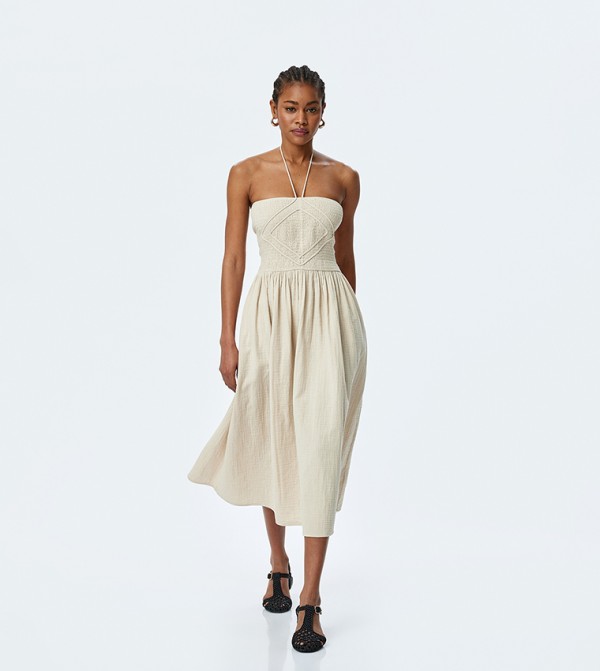 Textured Strapless Midi Dress