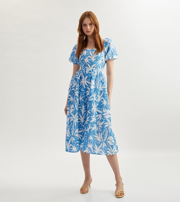 Floral Print Short Sleeves Midi Dress