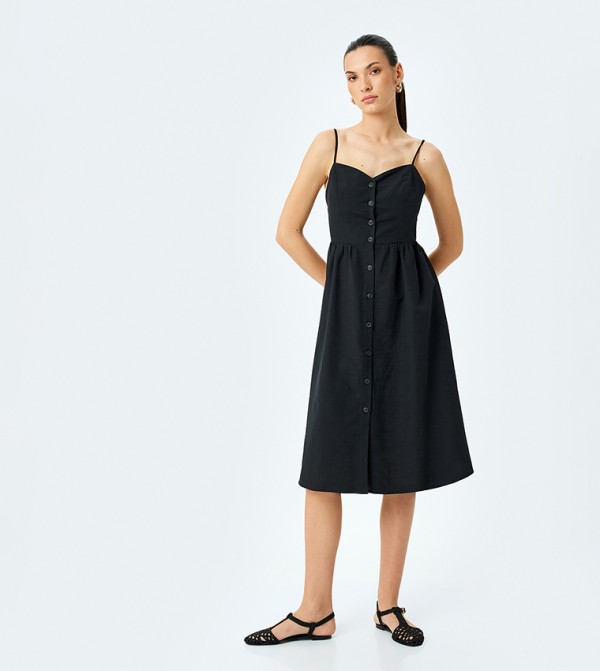 Solid Thin Strappy Midi Dress