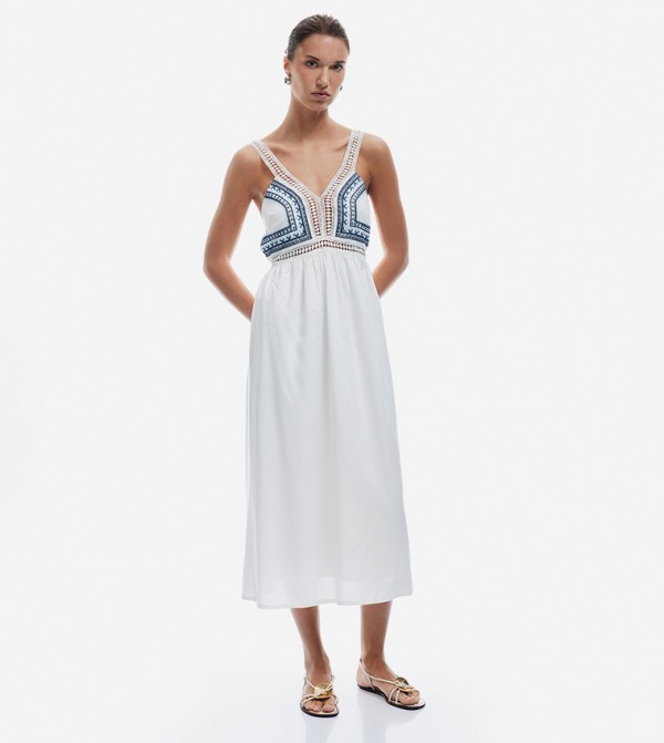 Embroidered Spaghetti Strappy Midi Dress