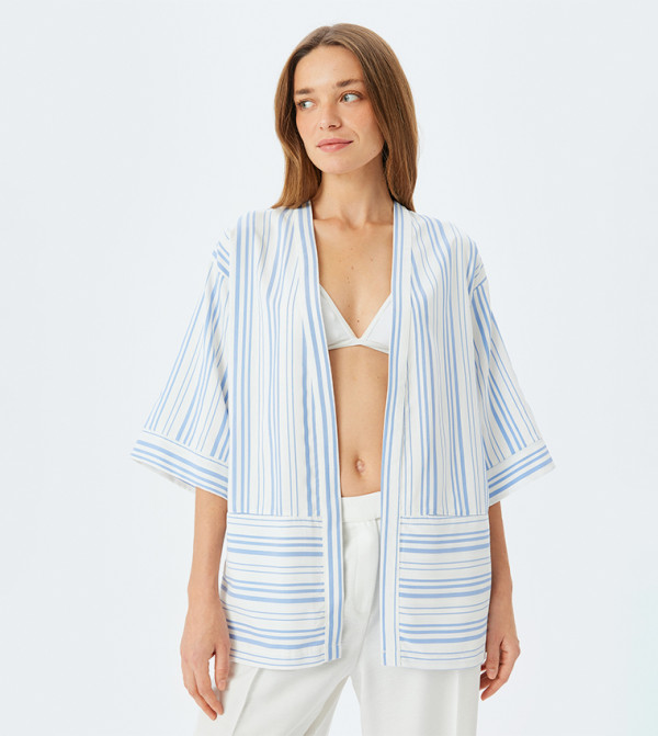 Striped 3/4th Sleeves Kimono