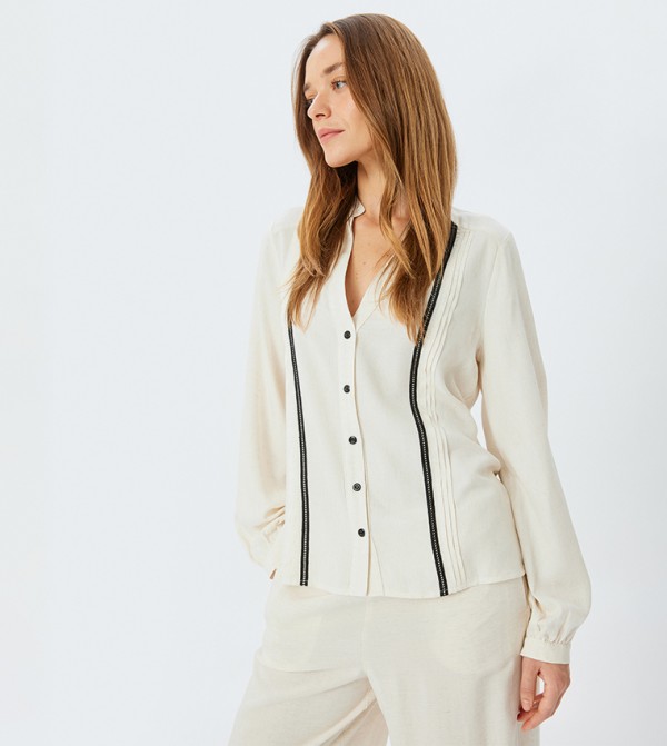 Striped Long Sleeves Linen Blend Shirt