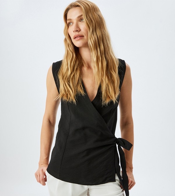 Solid Sleevesless Wrap Top