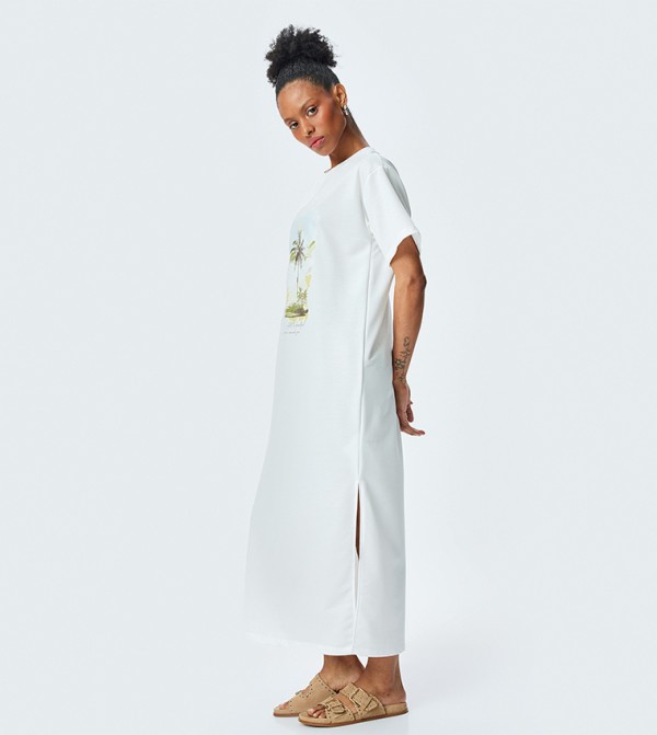 Printed Crew Neck Maxi T-Shirt Dress