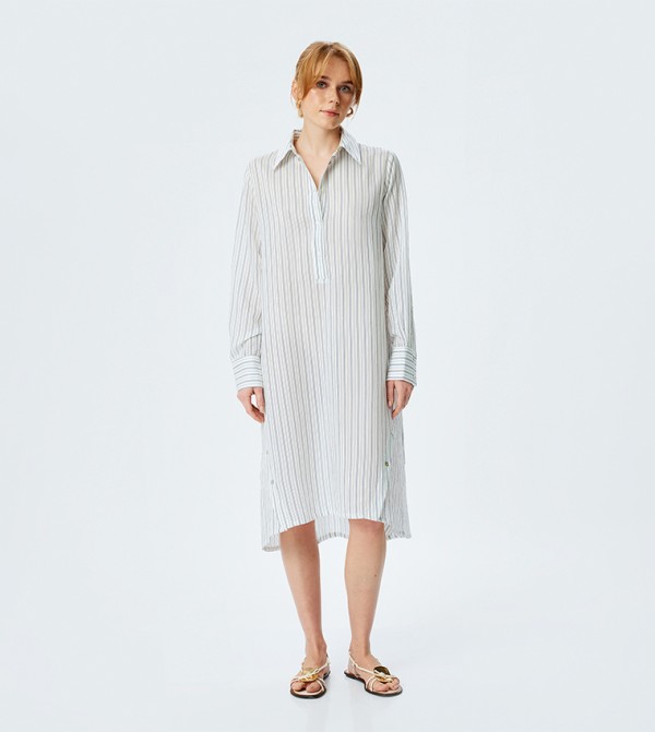 Striped Long Sleeves Oversized Shirt Dress