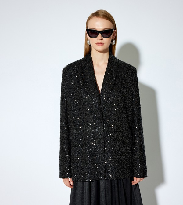 Sequined Double Breasted Shawl Collar Blazer