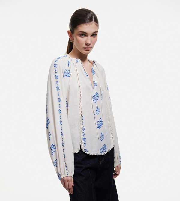 Floral Embroidered Long Sleeves Top