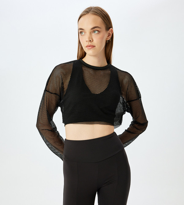 Mesh Long Sleeves Cropped Top