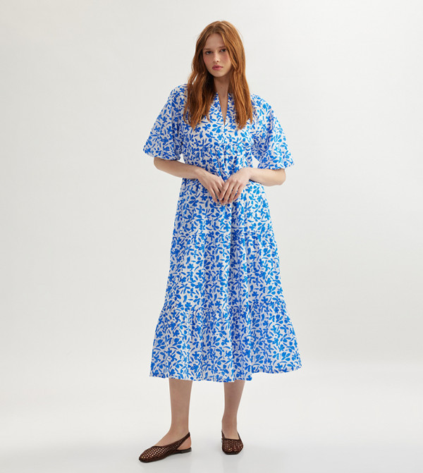 Printed Tiered Midi Dress
