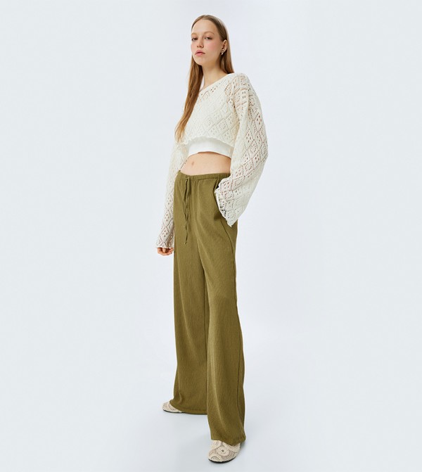 Textured Drawstring Waist Wide Leg Pants