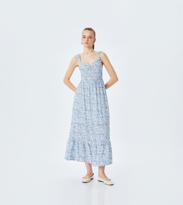 Floral Printed Sleeveless Midi Dress