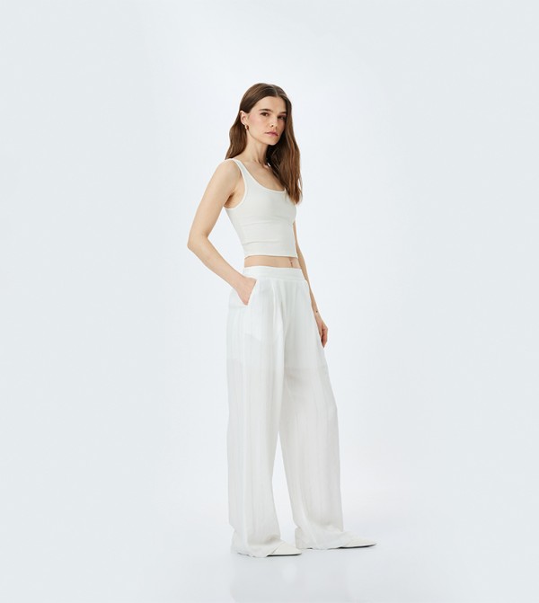 Solid Elastic Waist Palazzo Pants